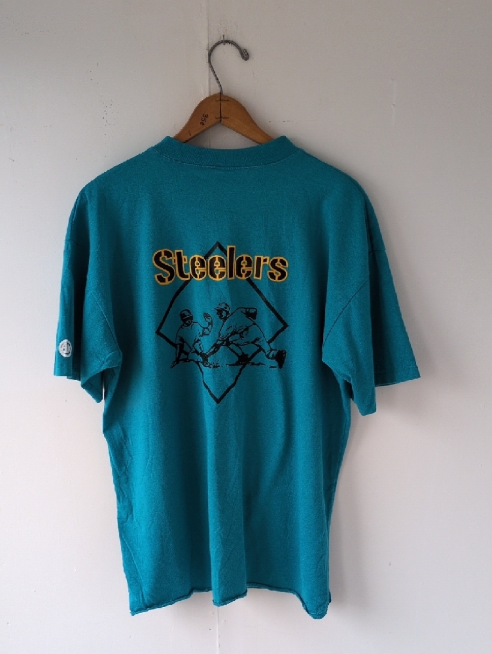 Vintage Single Stitch Game Time Sports Bar Teal Henley Sports Shirt Size Large